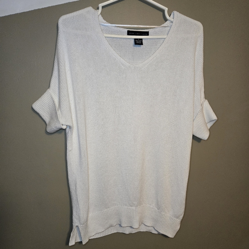 Joan Vass New York Women's Knit Shortsleeve V-neck Cuffed Sleeve Size Small